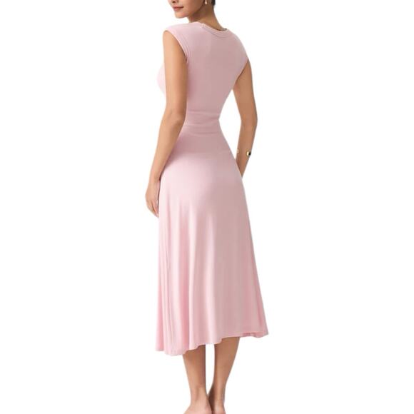 NWT OGL Scoop Neck Side Ruched Airy Brami Midi Dress Eco Skinkiss Medium - Picture 3 of 9